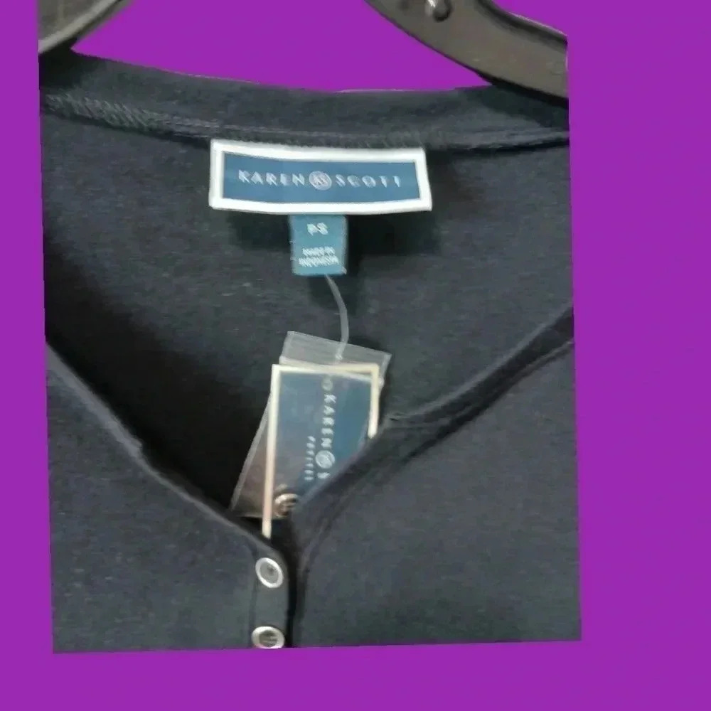 Karen Scott henley shirt women petite black color size ps - Picture 5 of 8